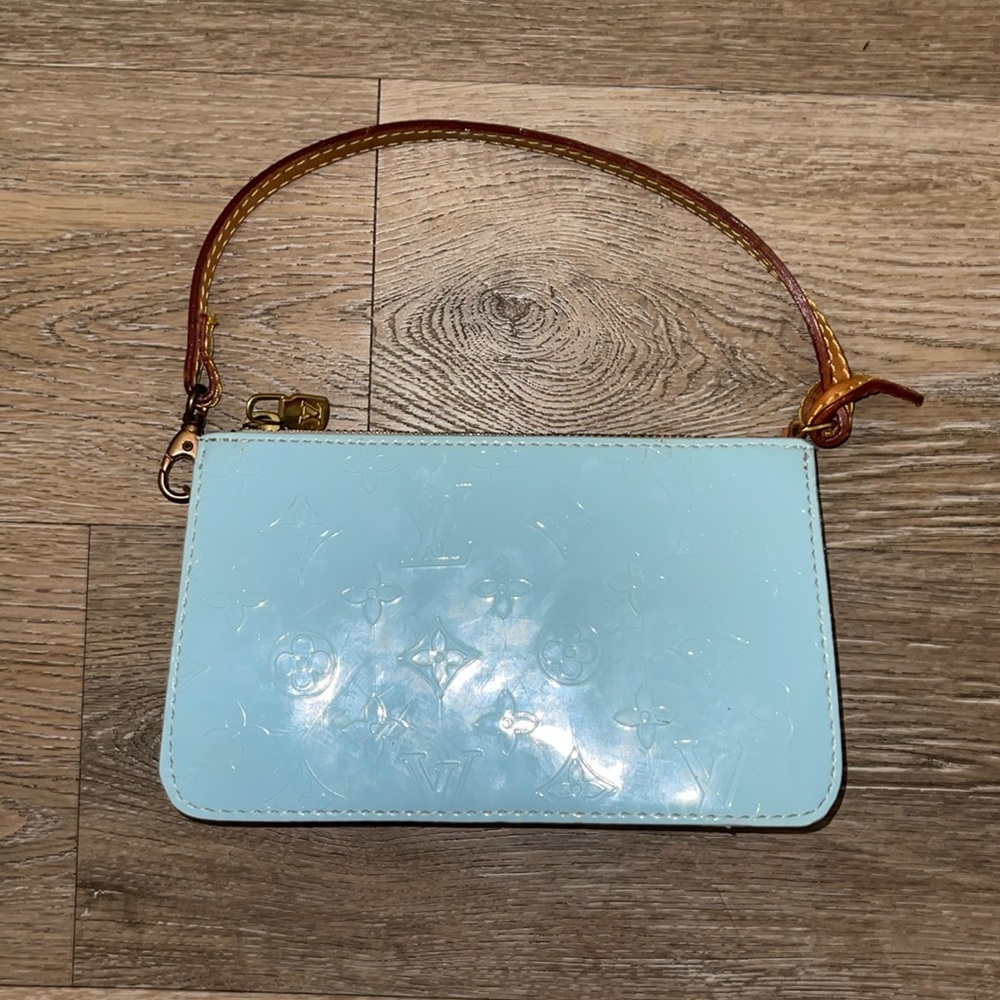 Light Blue Embossed Leather Wristlet